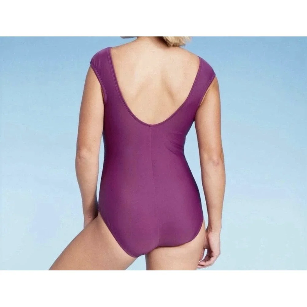 Shade & Shore Women's Cap Sleeve One Piece Purple Swimsuit Size M (8-10) NWT